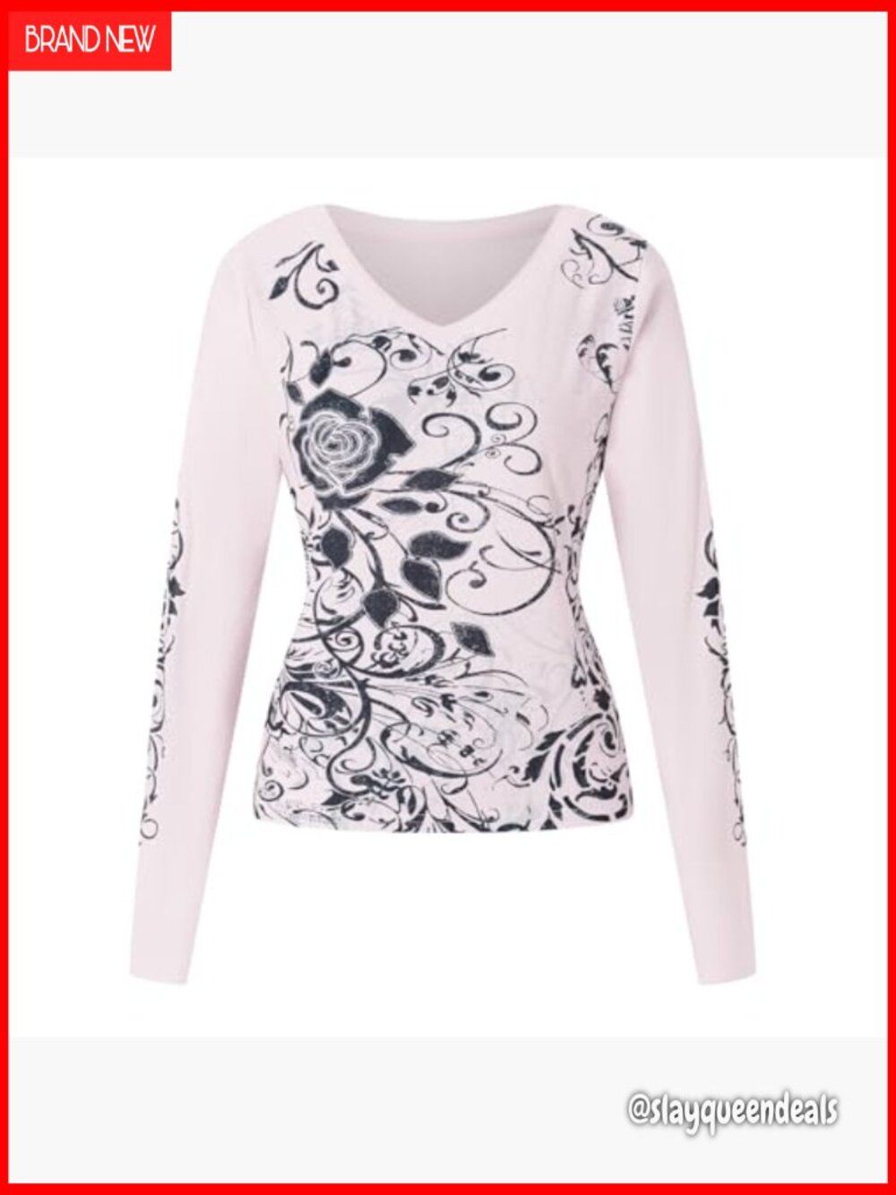 Gothic Graphic Print Long Sleeve Crew Neck Tee Y2K Grunge Vintage Tops - Picture 3 of 5